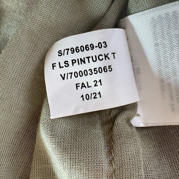 BANANA REPUBLIC Pintuck Swing Top Pleated Semi Sheer Cropped Cotton Blouse Green - Picture 5 of 5